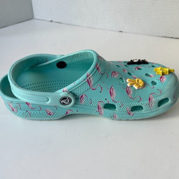 Crocs Classic Clog Flamingo Print Mint Green Women's 9 Men's 7 with Jibbitz - Picture 10 of 13